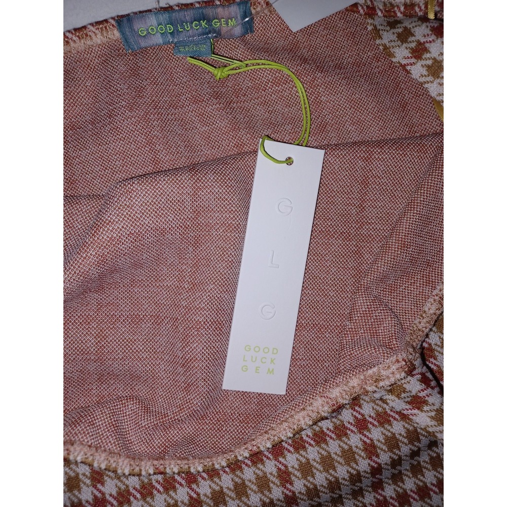 Good Luck Gem Tank Top Womens Large Brown Red White Plaid Ruffle Strap New‎ - Picture 3 of 6